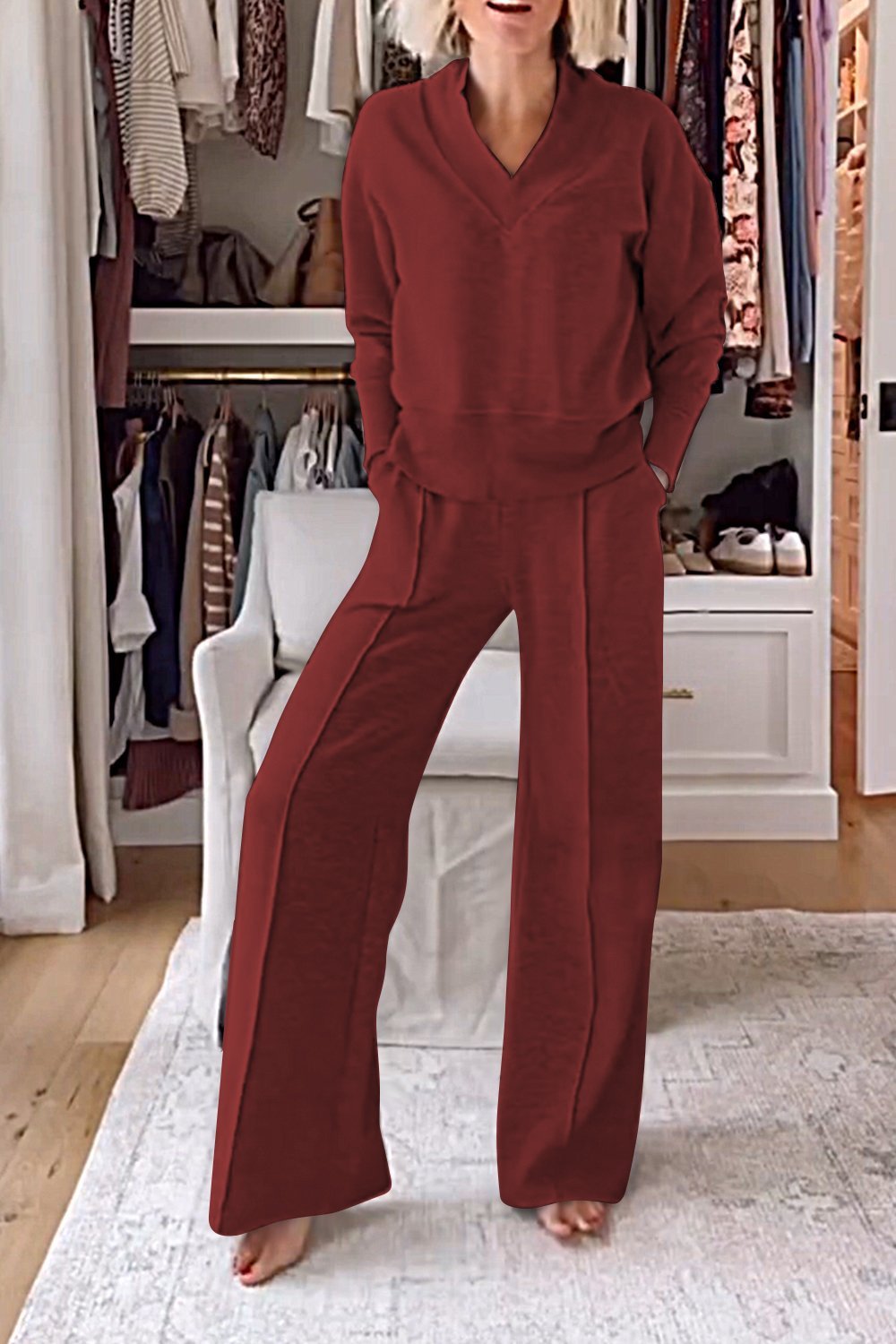 Samantha | Ensemble Haut et Pantalon à Col V