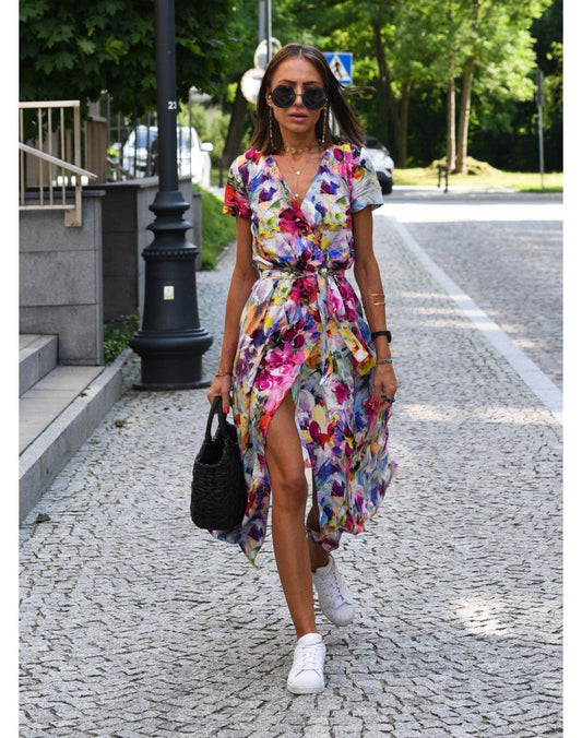 Judy | Robe florale élégante à décolleté en V
