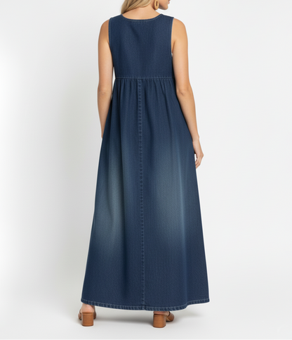 Karen | Robe Maxi en Denim Vintage Doux et Lavé