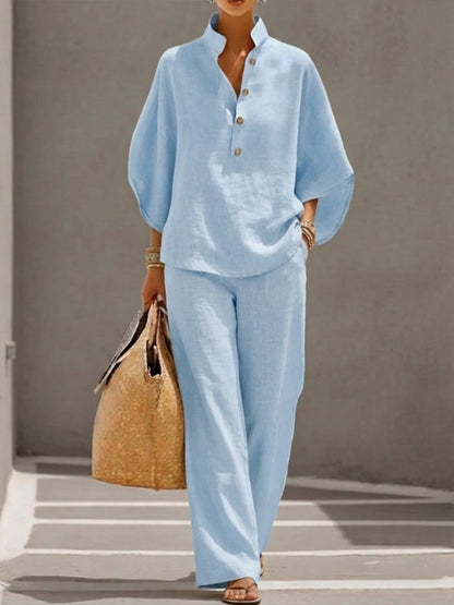 Lorena | Ensemble en Coton et Lin avec Manches Chauve-Souris et Pantalons Amples