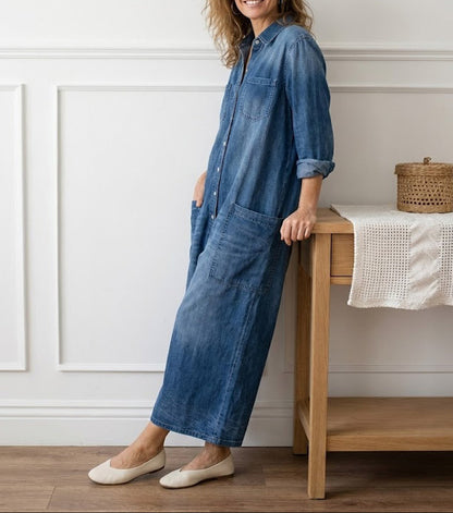 Diana | Salopette en denim vintage en coton lavé avec fermeture à boutons
