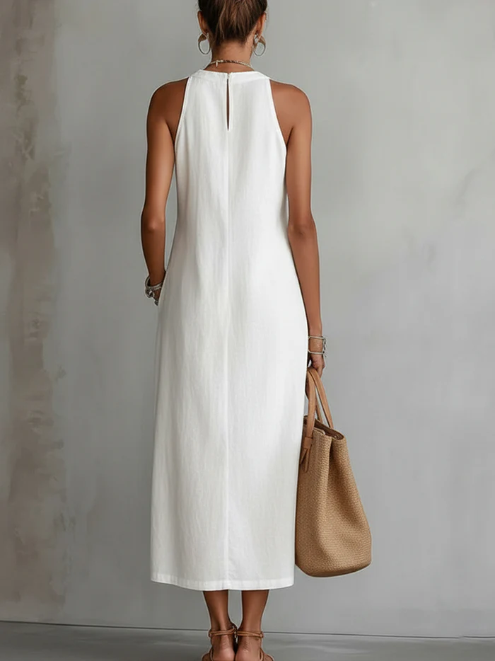 Julie | Robe Midi Sans Manches avec Détails en Dentelle