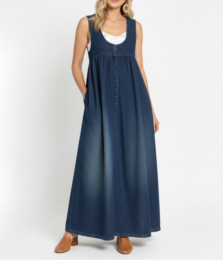 Karen | Robe Maxi en Denim Vintage Doux et Lavé