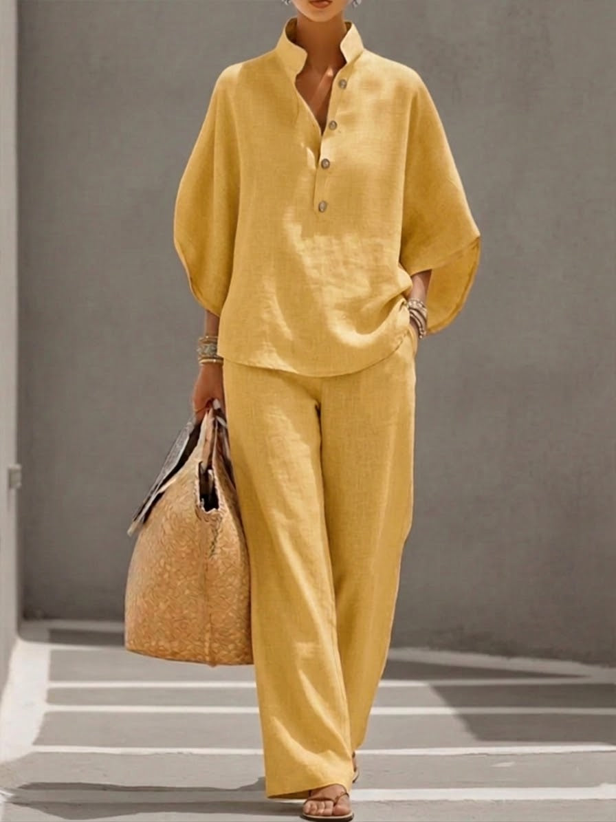 Lorena | Ensemble en Coton et Lin avec Manches Chauve-Souris et Pantalons Amples