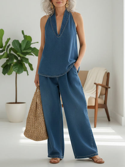 Ivy | Ensemble Deux Pièces en Denim Vintage Doux et Lavé
