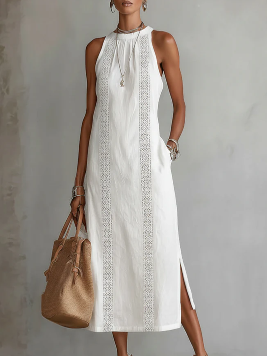Julie | Robe Midi Sans Manches avec Détails en Dentelle