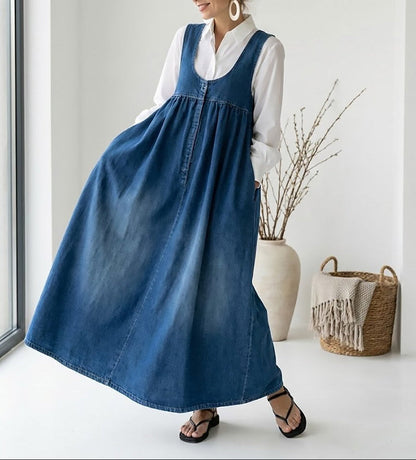 Karen | Robe Maxi en Denim Vintage Doux et Lavé
