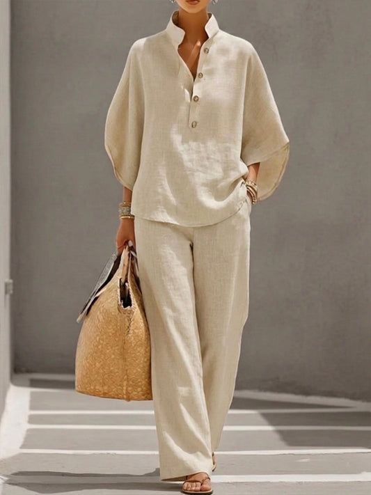 Lorena | Ensemble en Coton et Lin avec Manches Chauve-Souris et Pantalons Amples