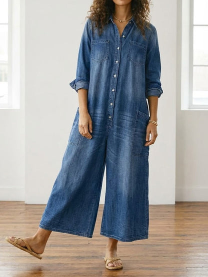 Diana | Salopette en denim vintage en coton lavé avec fermeture à boutons