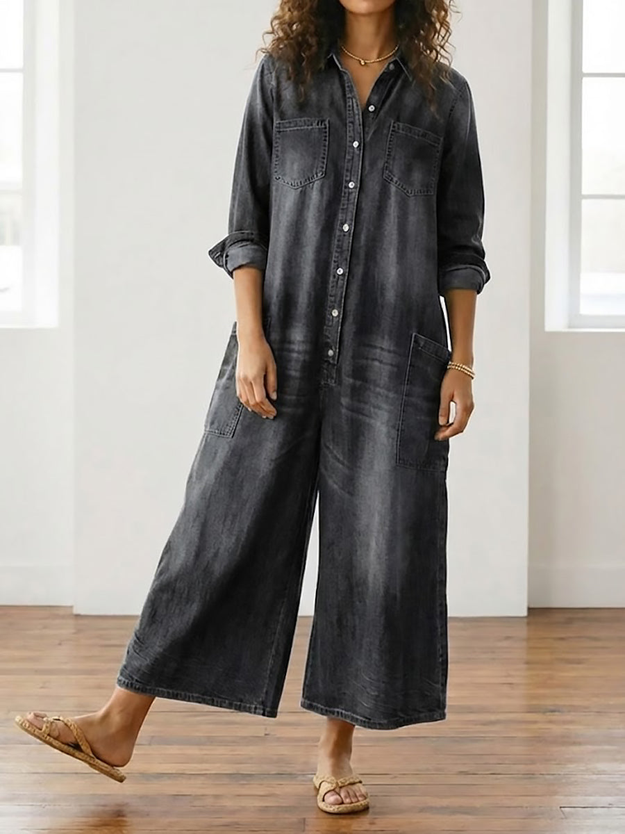 Diana | Salopette en denim vintage en coton lavé avec fermeture à boutons