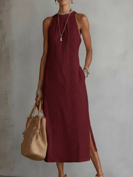 Heather | Robe Midi Sans Manches avec Détails en Dentelle