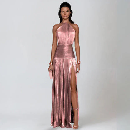 Emma - Robe Halter Métallique à Dos Nu