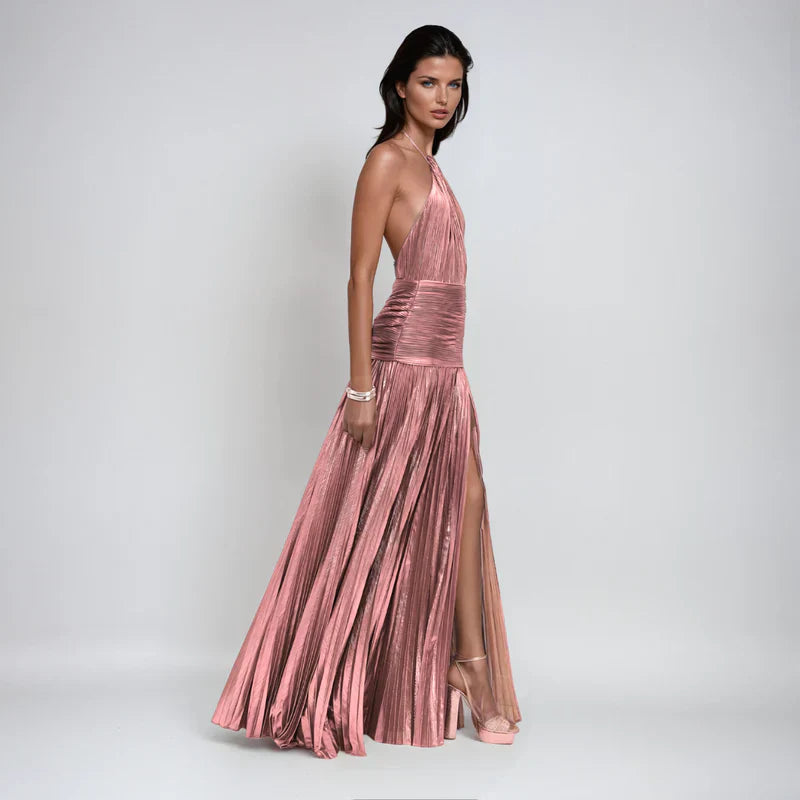 Emma - Robe Halter Métallique à Dos Nu