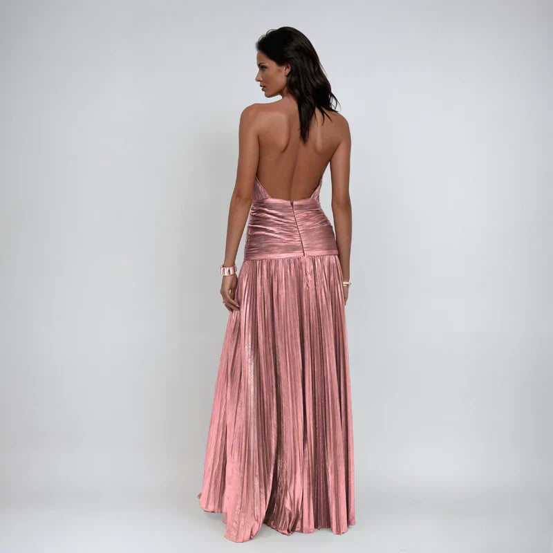 Emma - Robe Halter Métallique à Dos Nu