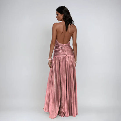 Emma - Robe Halter Métallique à Dos Nu