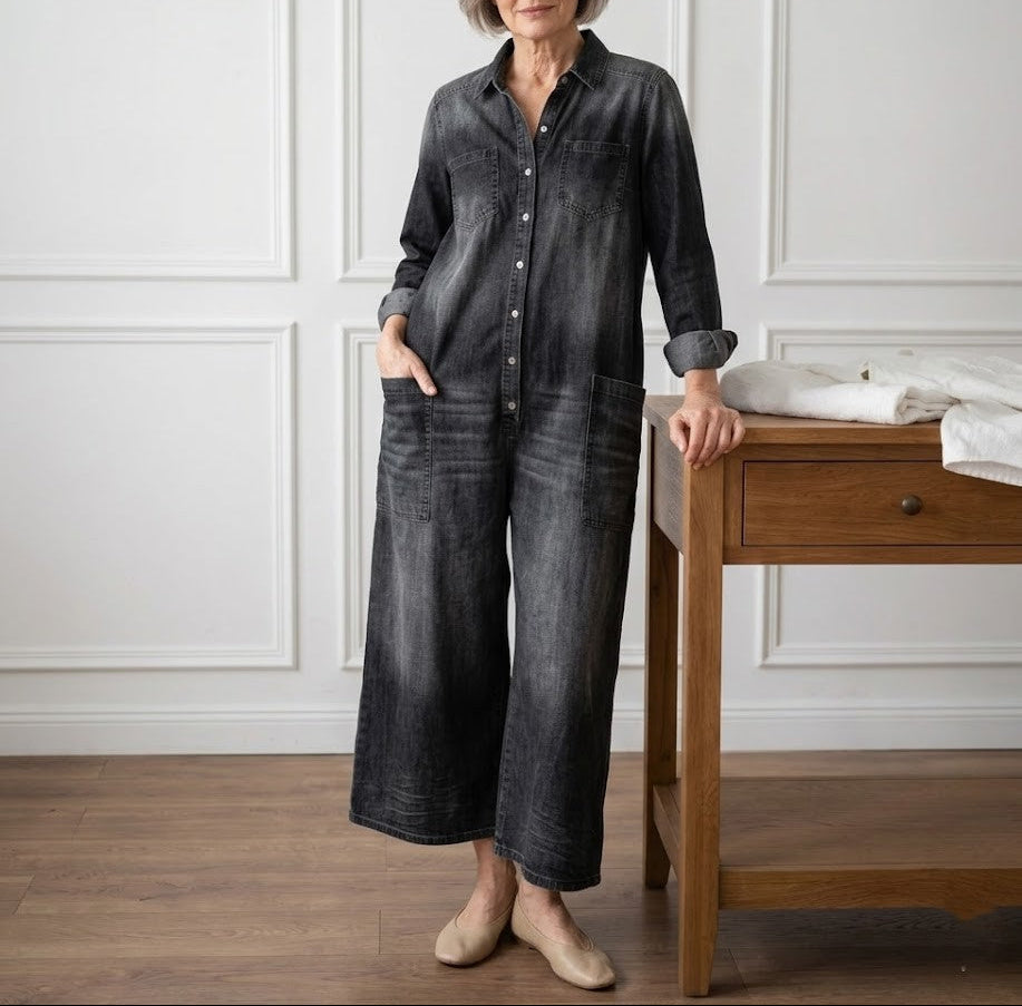 Diana | Salopette en denim vintage en coton lavé avec fermeture à boutons